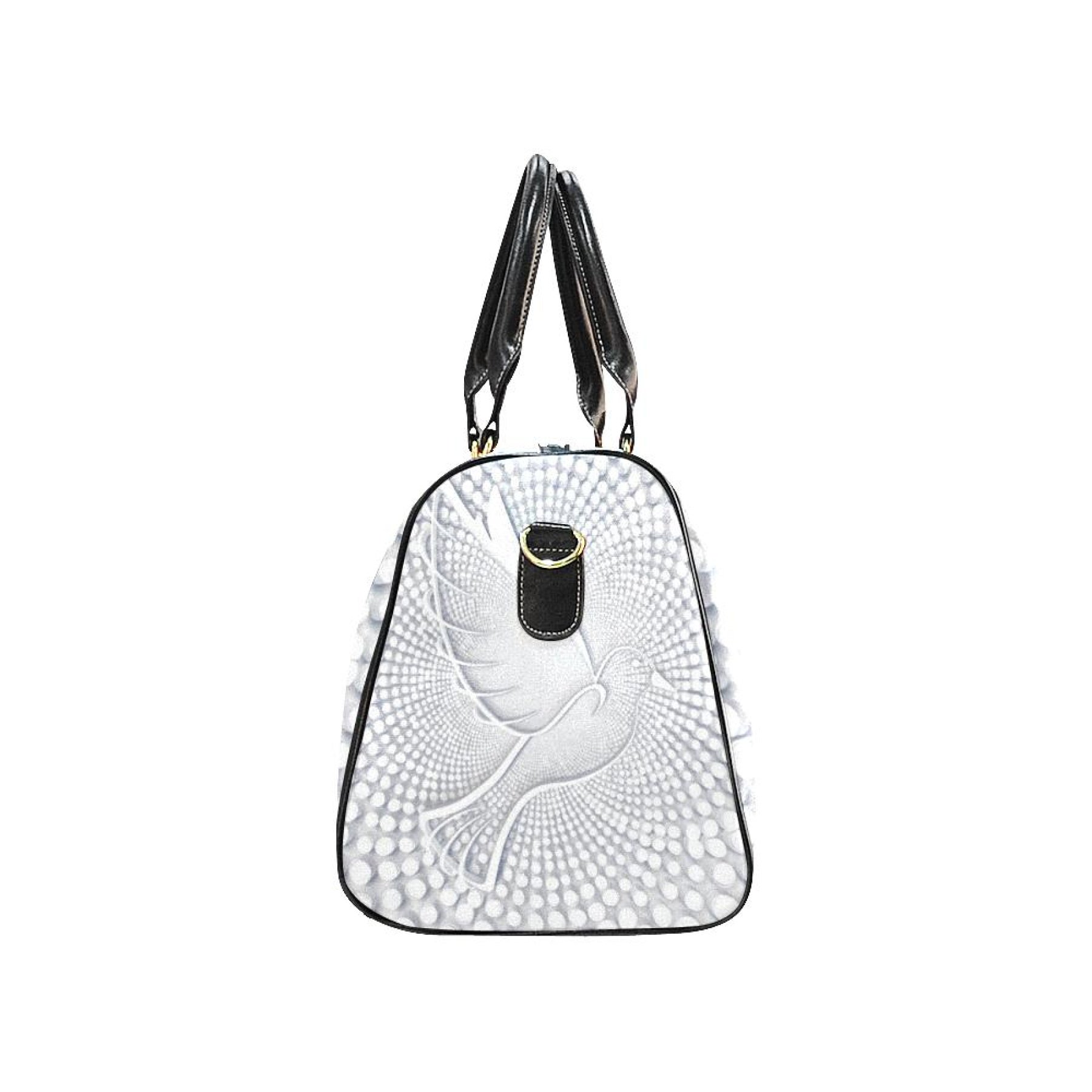 White Dove Leather Carry On Travel Bag with sturdy handles and adjustable strap, showcasing its elegant design and spacious interior.