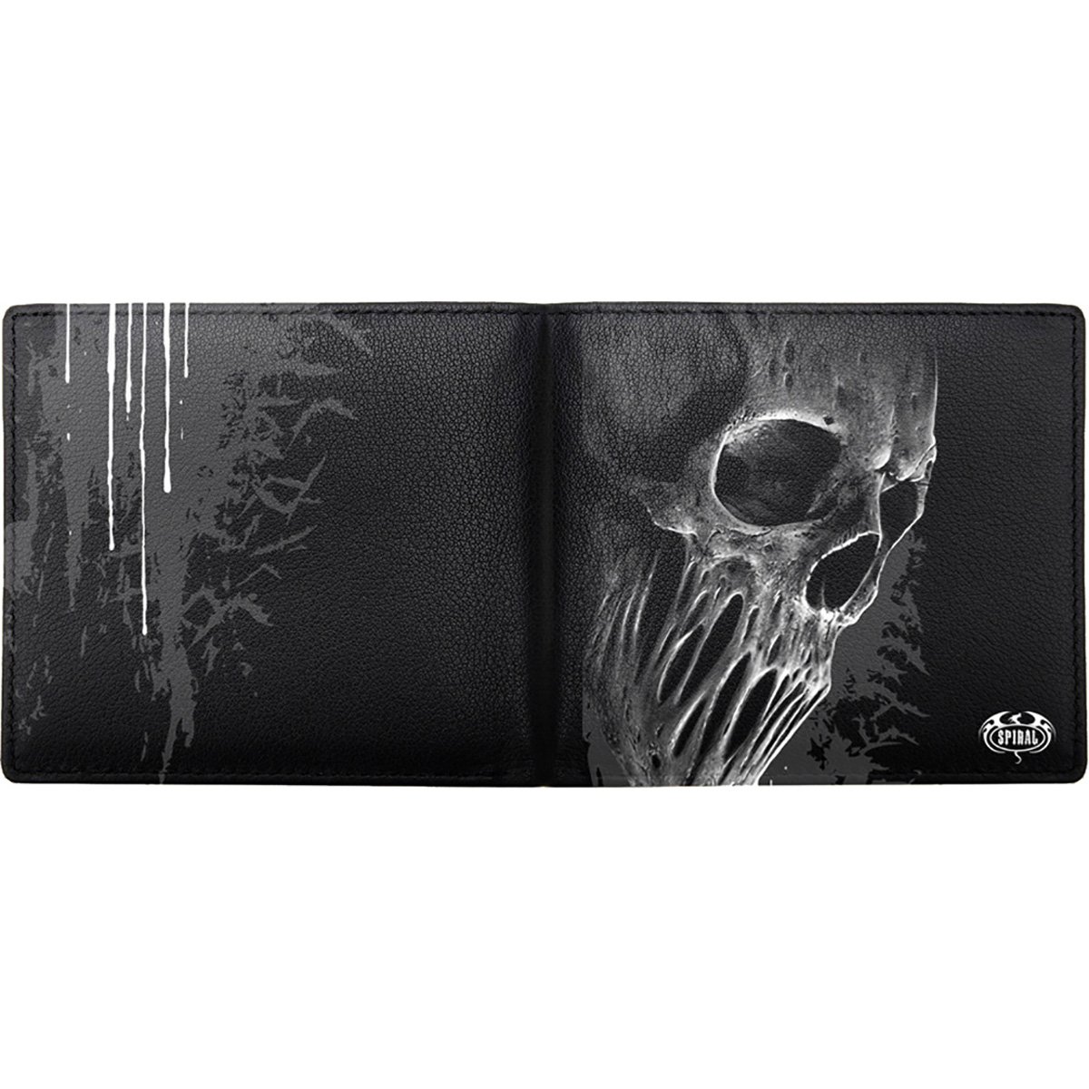 BAT CURSE BiFold Wallet featuring a gothic skull design with bats, RFID blocking technology, and a gift box.