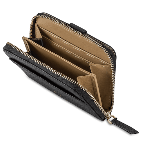 BELGRAVIA Zipper Wallet made of premium Italian leather with RFID protection, featuring a magnetic clasp and multiple card slots.