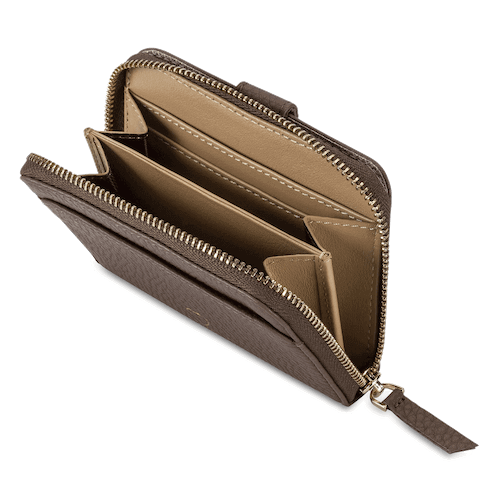 BELGRAVIA Zipper Wallet made of premium Italian leather with RFID protection, featuring a magnetic clasp and multiple card slots.
