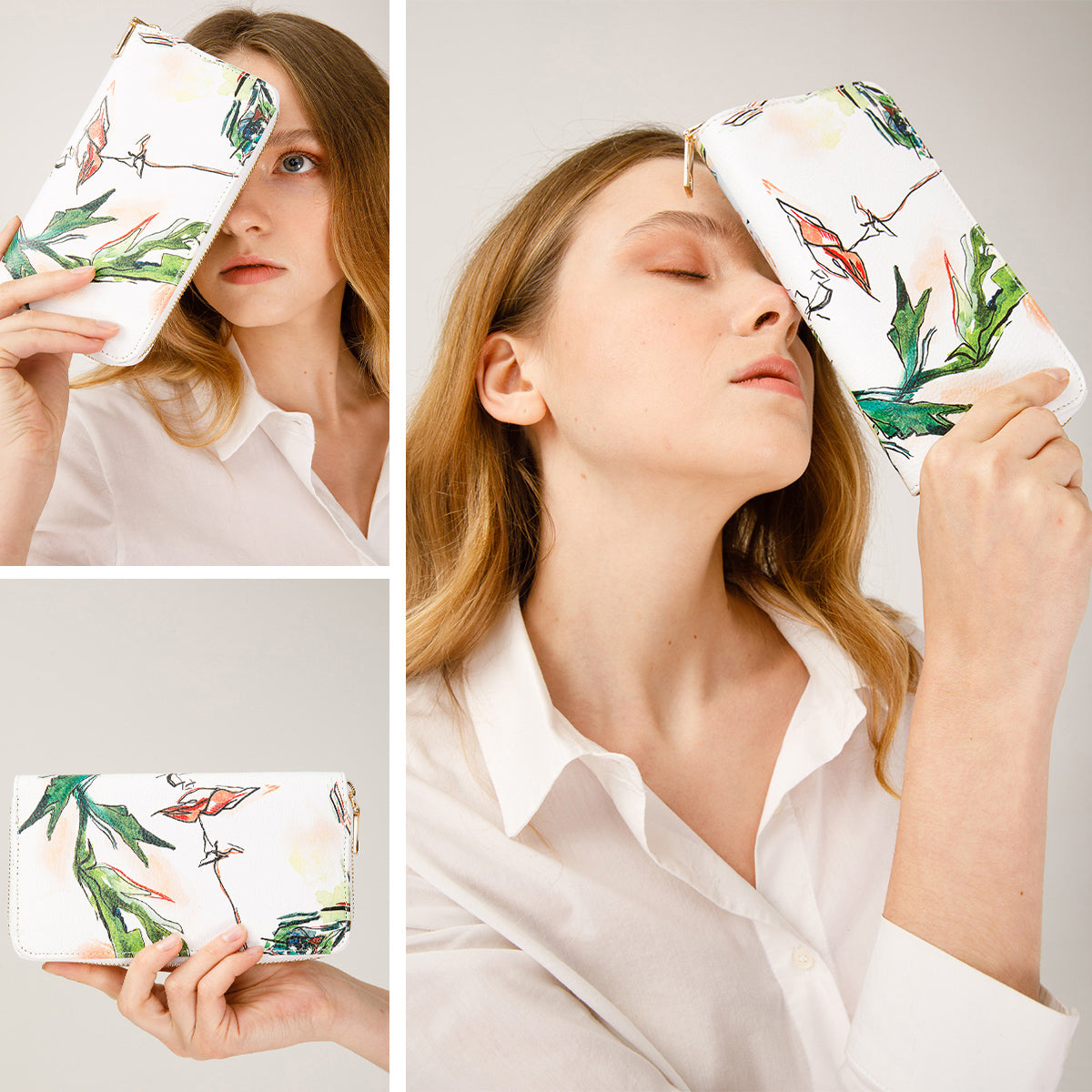 Biggdesign Faces Damen Portmonnaie aus PU-Leder in Weiß, elegant und funktional mit Reißverschluss und 12 Fächern.