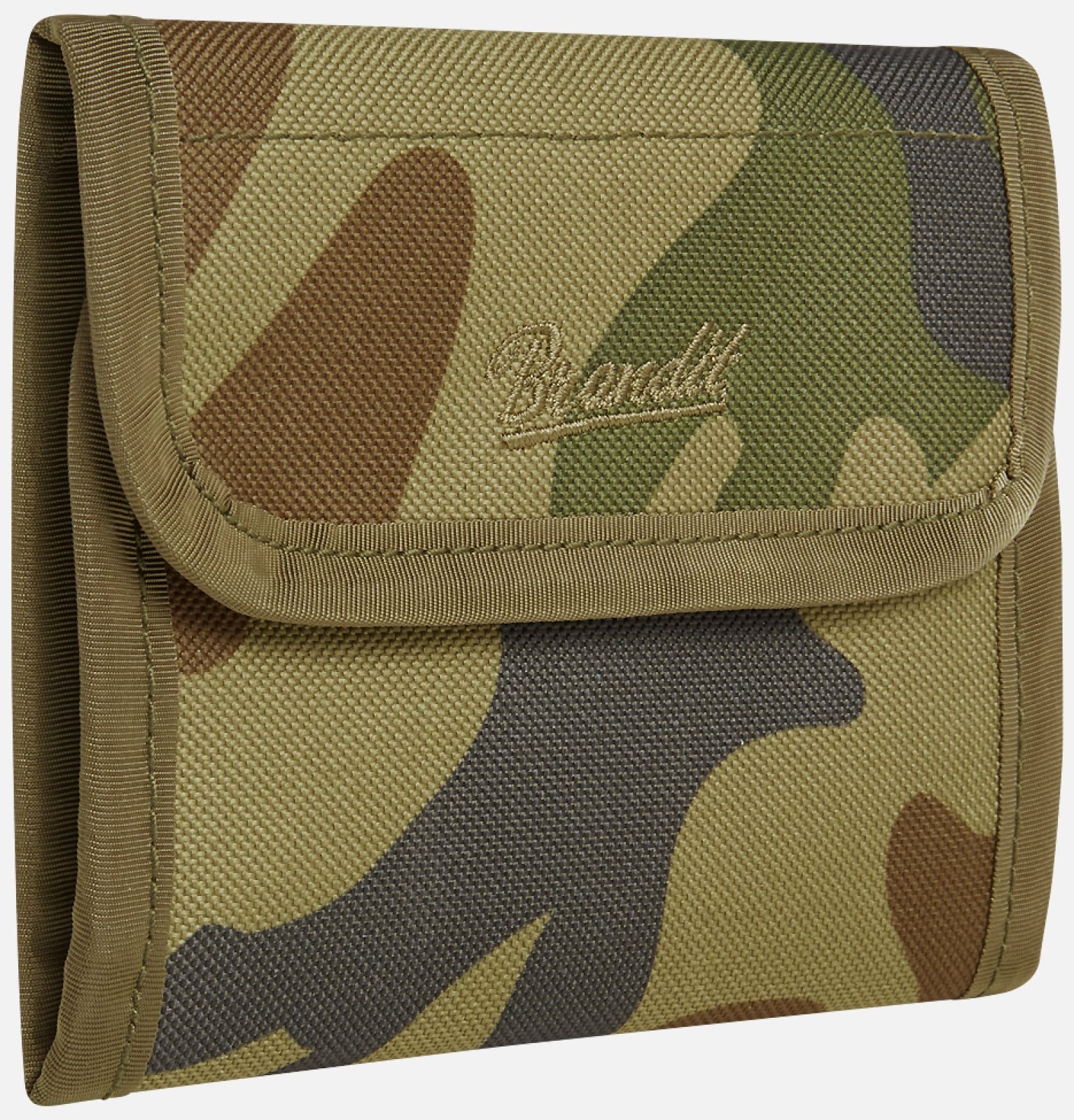 Brandit Wallet no. 5 in robust 600DEN polyester, featuring multiple compartments, zip coin section, and stylish design.
