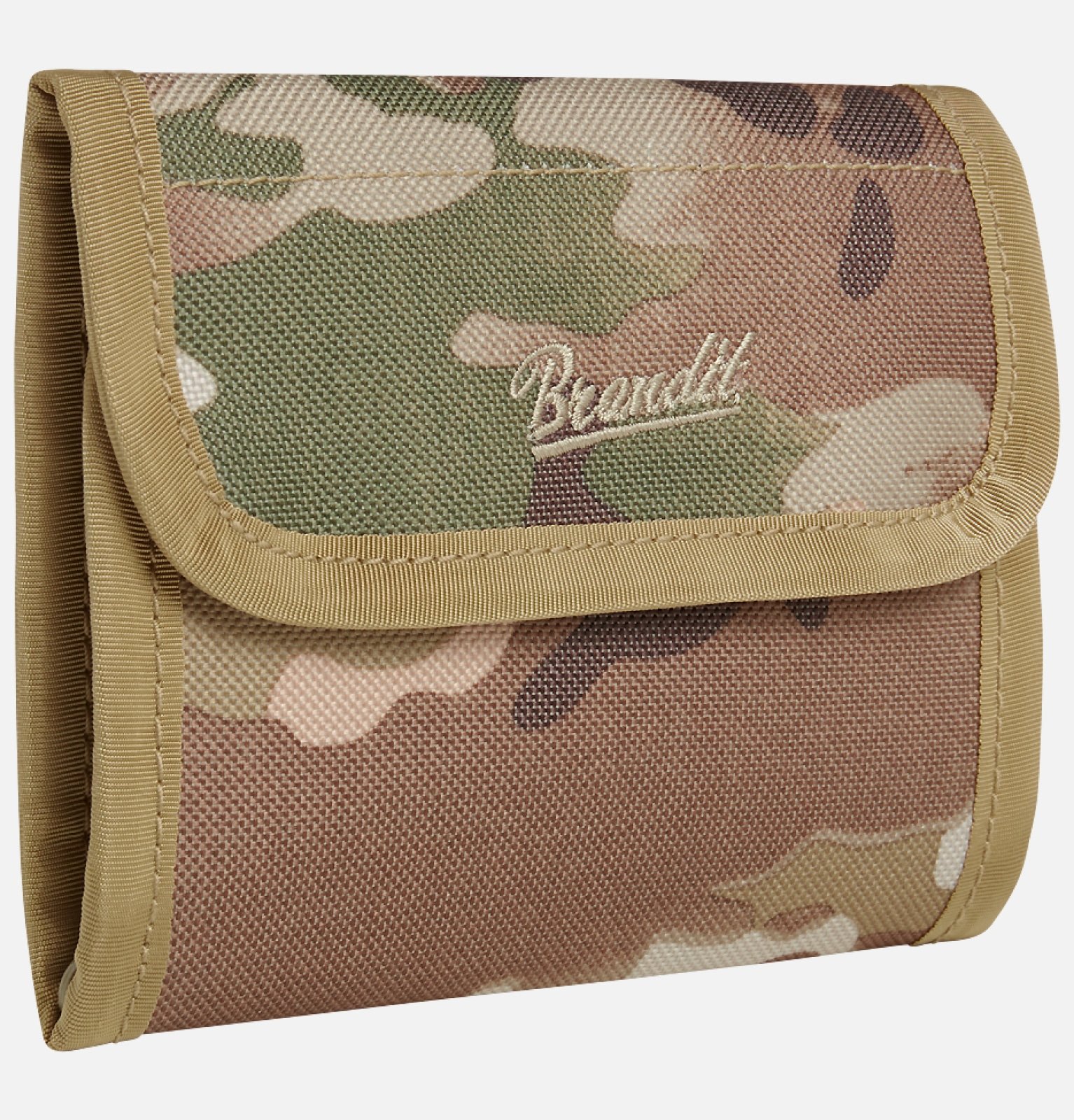 Brandit Wallet no. 5 in robust 600DEN polyester, featuring multiple compartments, zip coin section, and stylish design.