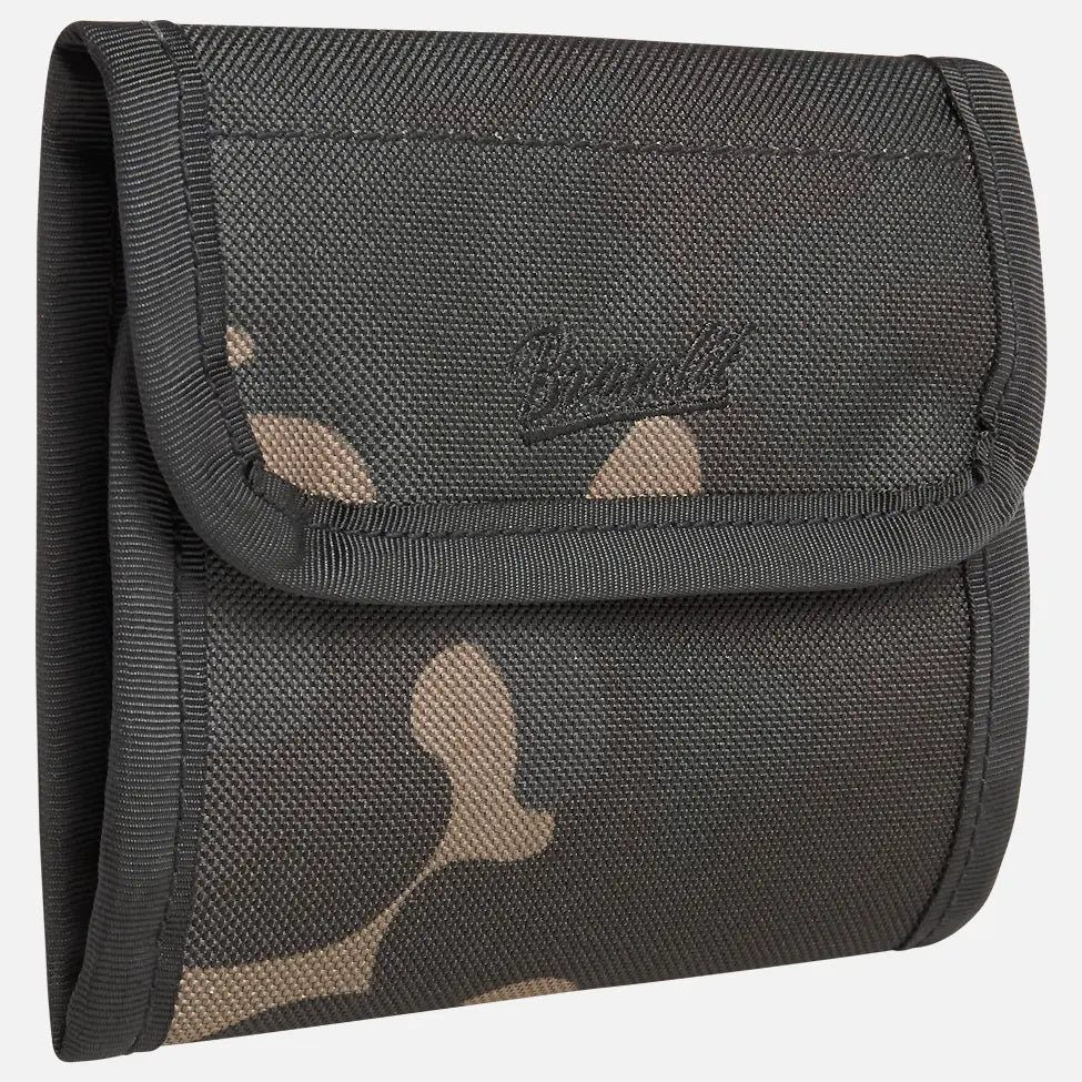 Brandit Wallet no. 5 in robust 600DEN polyester, featuring multiple compartments, zip coin section, and stylish design.
