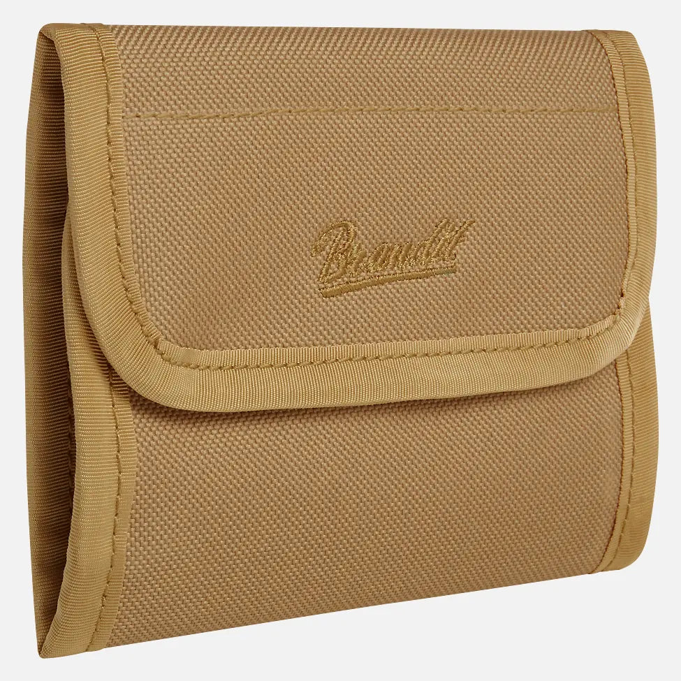 Brandit Wallet no. 5 in robust 600DEN polyester, featuring multiple compartments, zip coin section, and stylish design.
