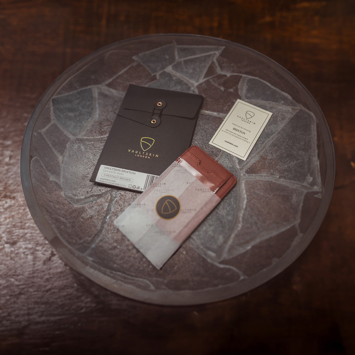 Vaultskin BRIXTON Slim Card Holder in genuine leather, showcasing its sleek design and multiple pockets.