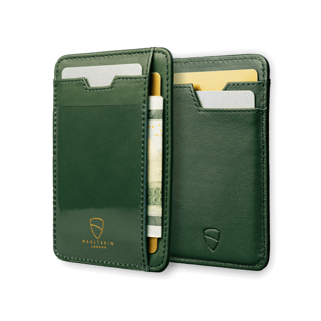 Vaultskin BRIXTON Slim Card Holder in genuine leather, showcasing its sleek design and multiple pockets.