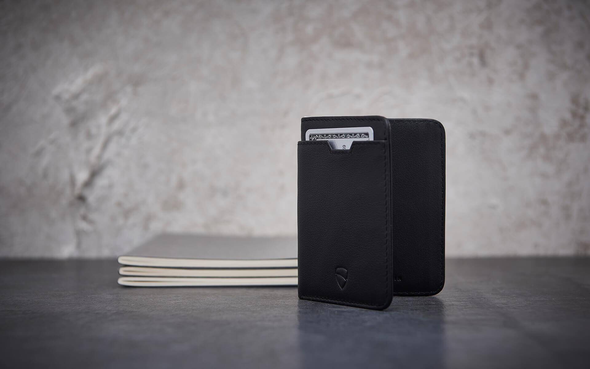 CITY Wallet made of luxurious Italian leather, featuring a slim design and RFID-blocking technology, perfect for secure card storage.