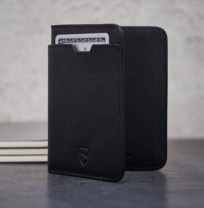 CITY Wallet made of luxurious Italian leather, featuring a slim design and RFID-blocking technology, perfect for secure card storage.
