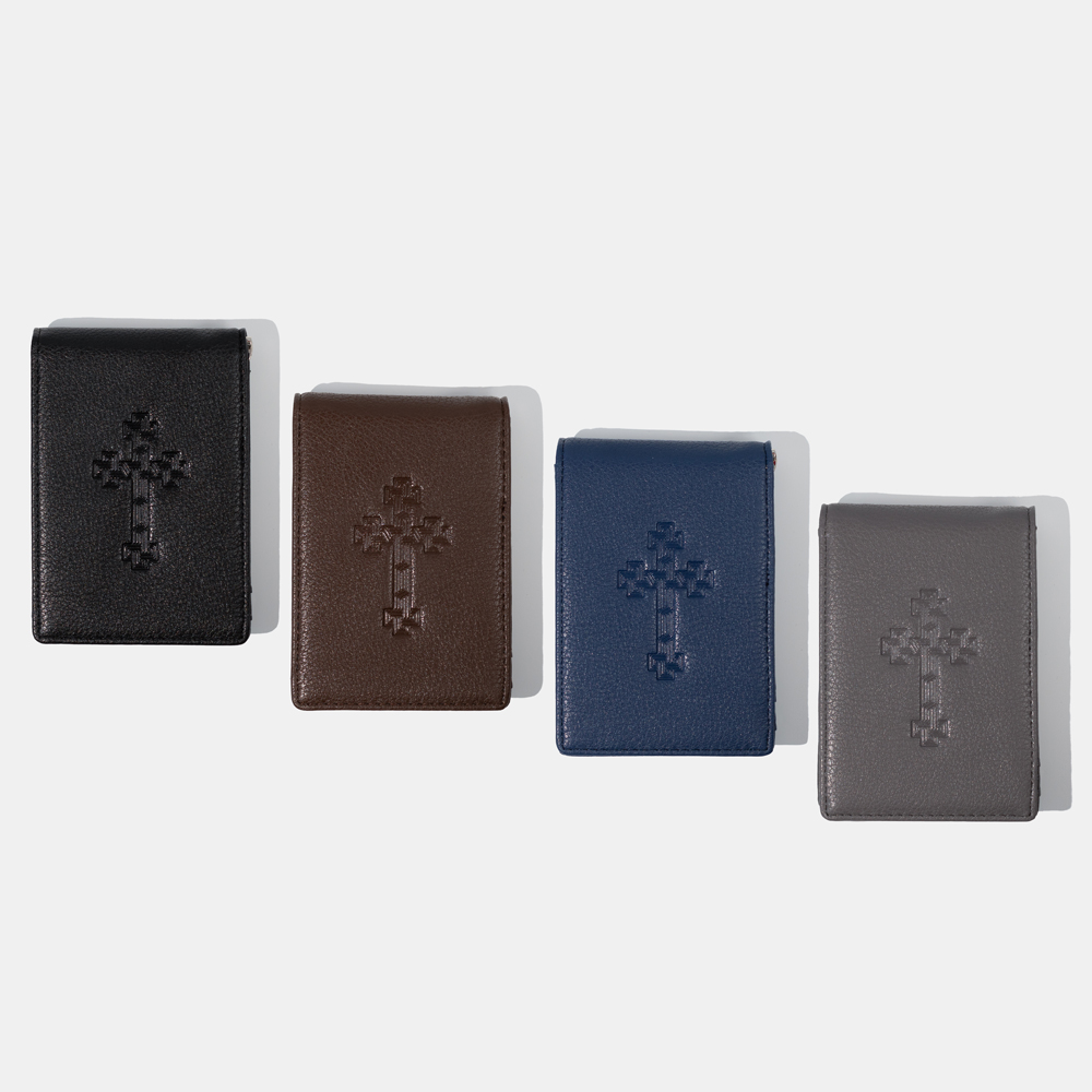 Cross Men wallet by Anet's Collection in PU leather, featuring RFID blocking technology, available in Black, Navy, Grey, and Brown.