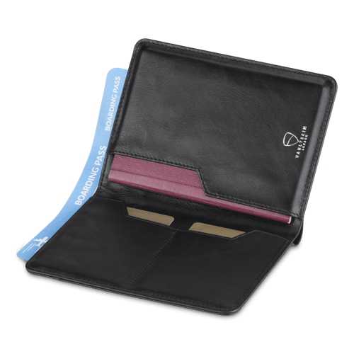KENSINGTON Passport Wallet made of premium Italian leather, featuring RFID protection and multiple compartments for travel essentials.