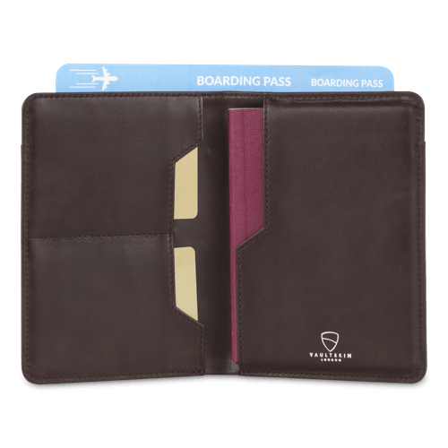 KENSINGTON Passport Wallet made of premium Italian leather, featuring RFID protection and multiple compartments for travel essentials.