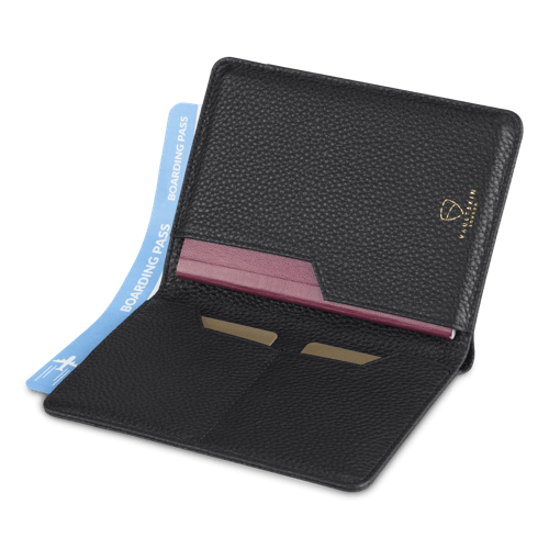 KENSINGTON Passport Wallet made of premium Italian leather, featuring RFID protection and multiple compartments for travel essentials.