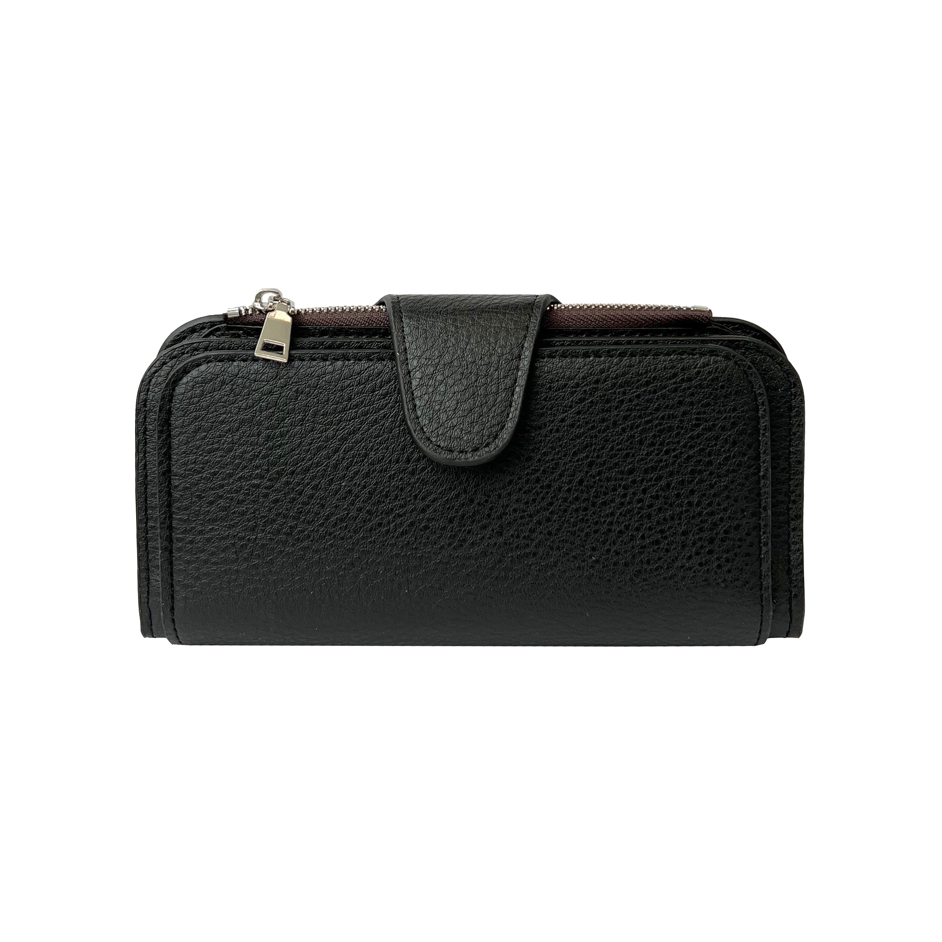 Ladies Clutch Wallet Classic Collection featuring multiple card slots, ID windows, and a zippered coin pocket in a stylish design.