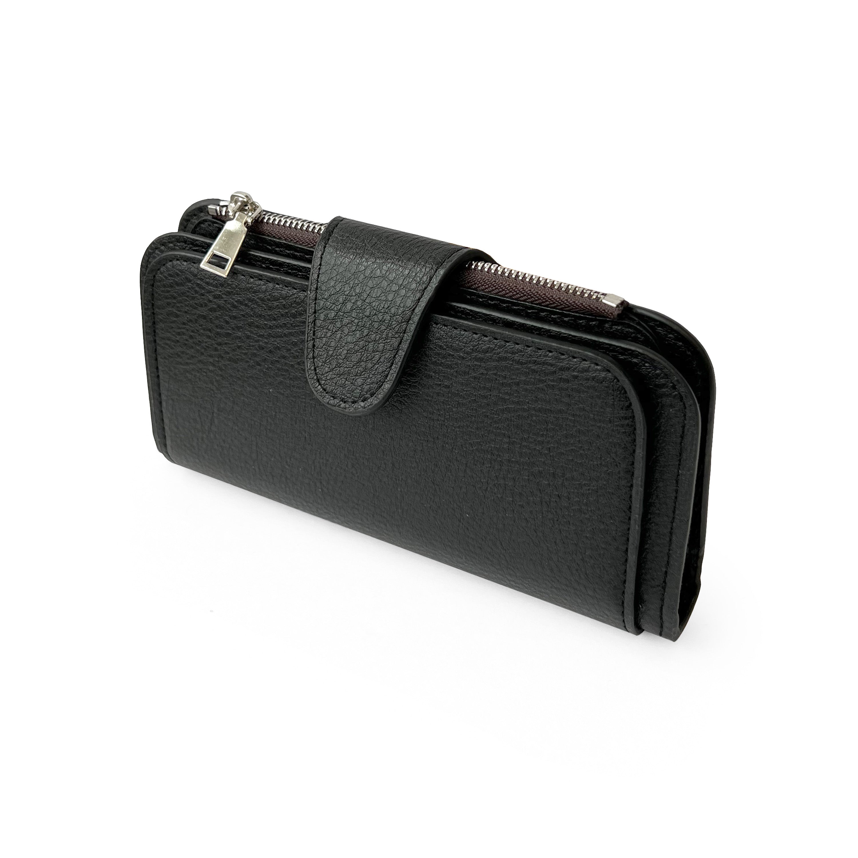 Ladies Clutch Wallet Classic Collection featuring multiple card slots, ID windows, and a zippered coin pocket in a stylish design.