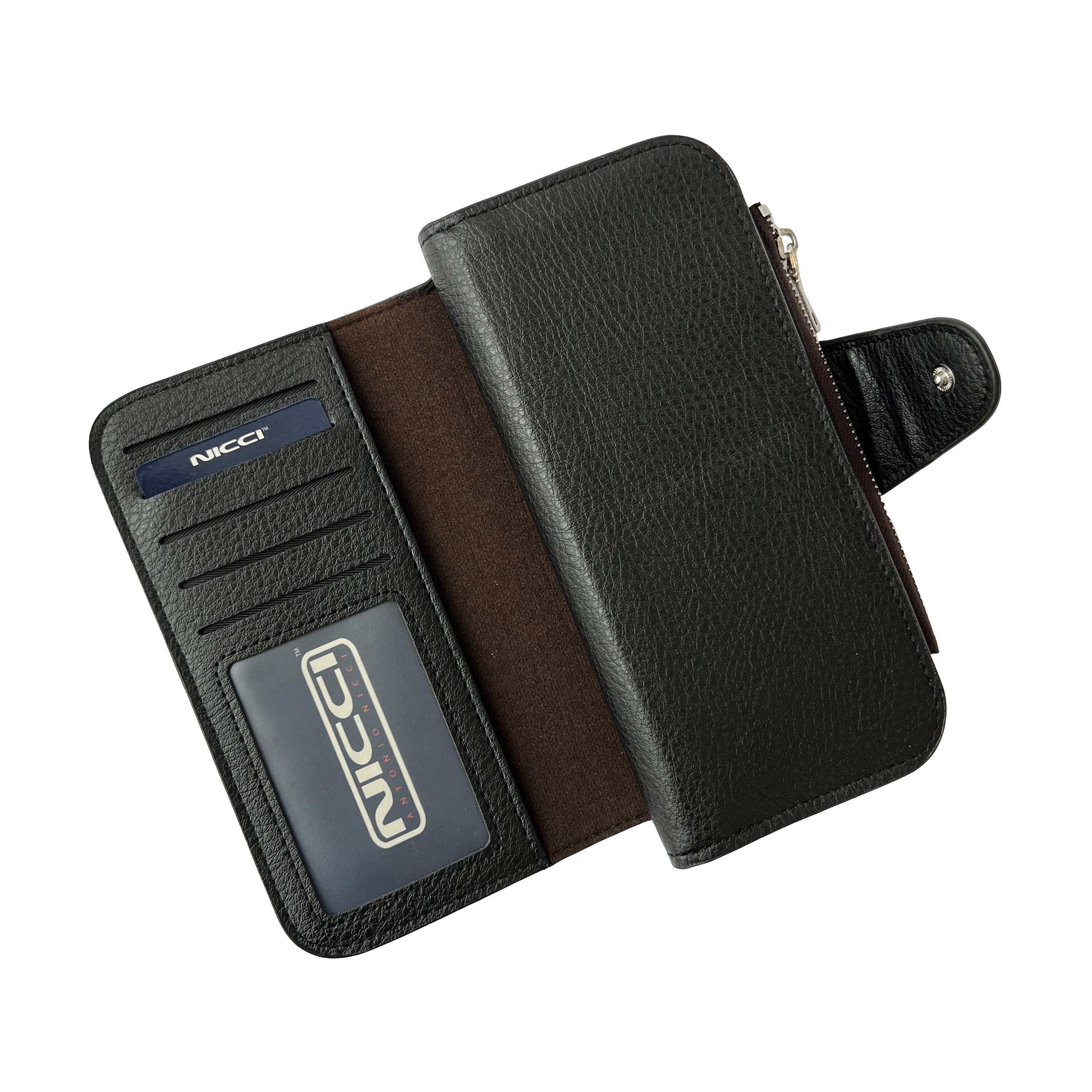 Ladies Clutch Wallet Classic Collection featuring multiple card slots, ID windows, and a zippered coin pocket in a stylish design.