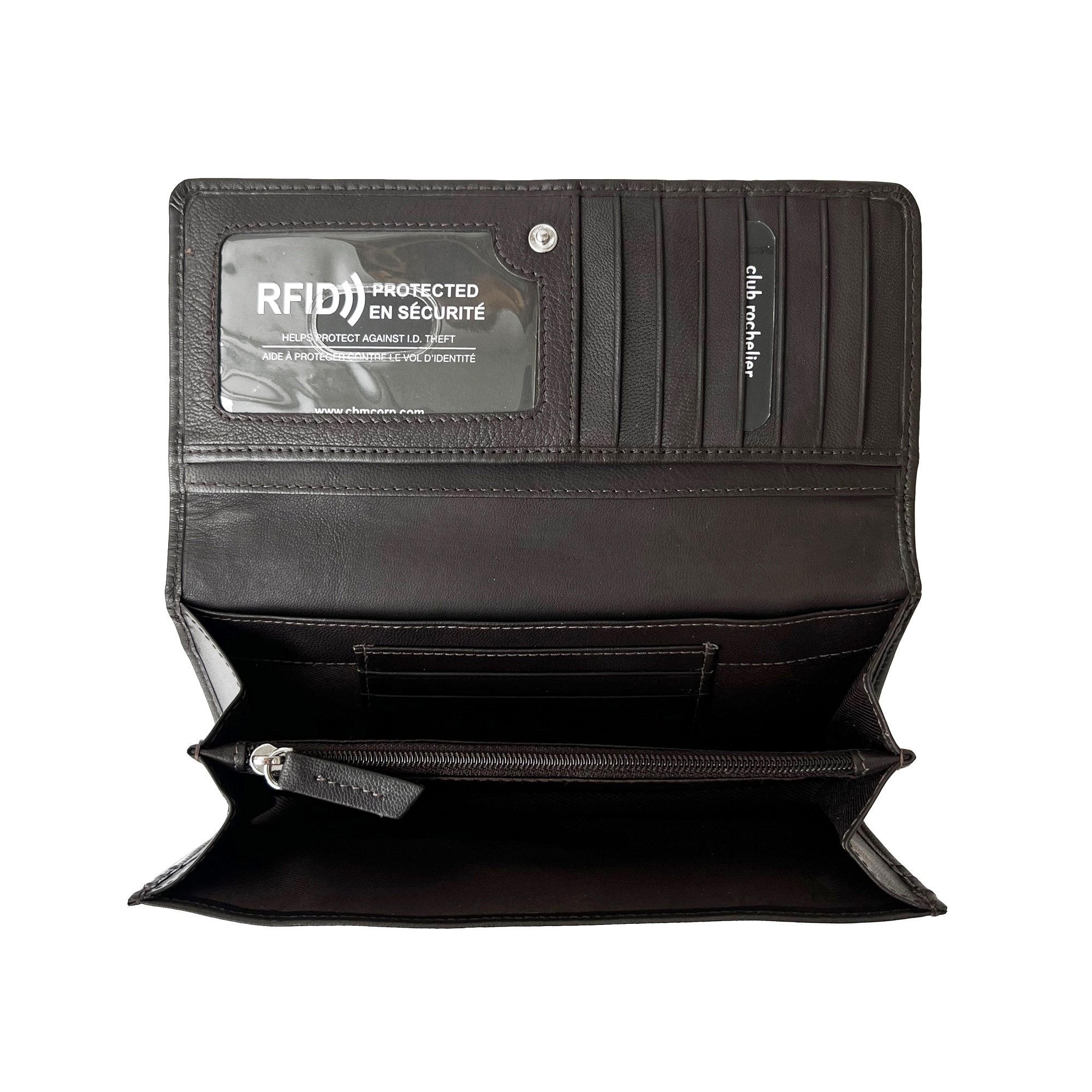 Ladies Expander Clutch Wallet featuring RFID protection, multiple card slots, and a stylish design.