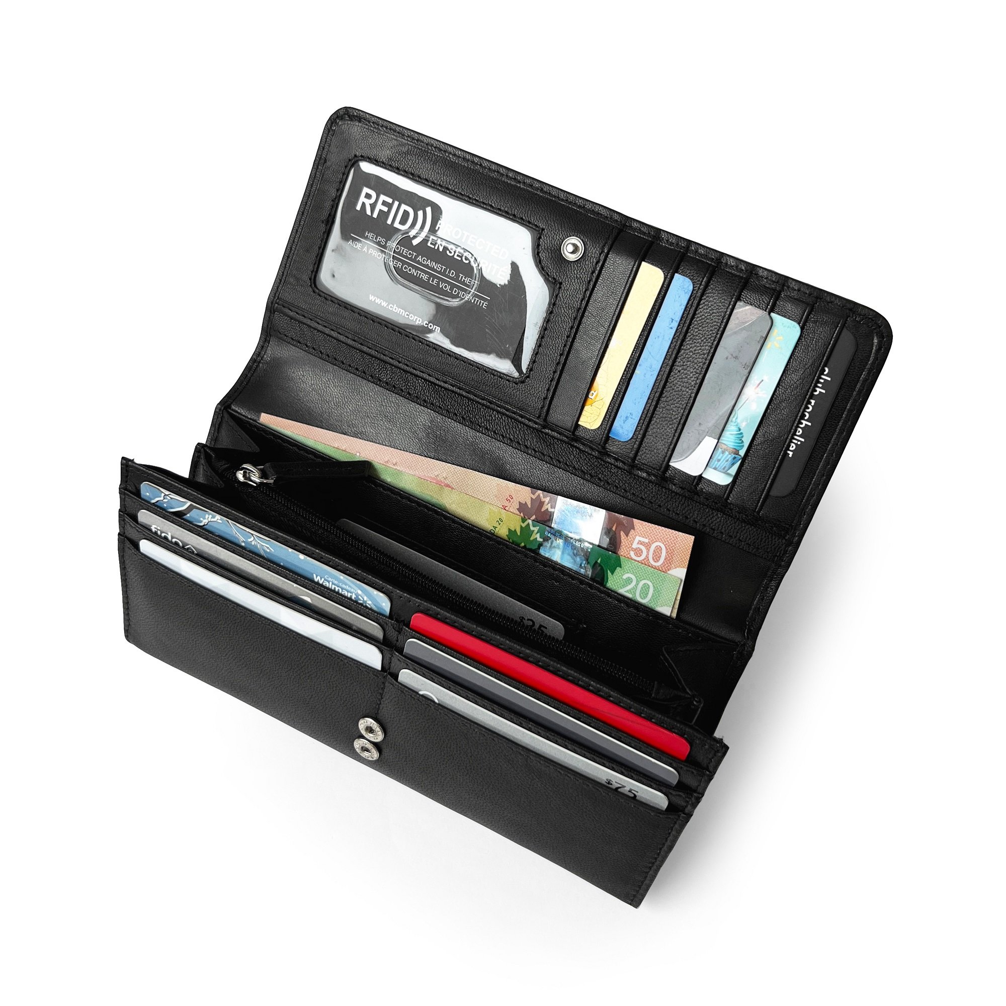 Ladies Expander Clutch Wallet featuring RFID protection, multiple card slots, and a stylish design.