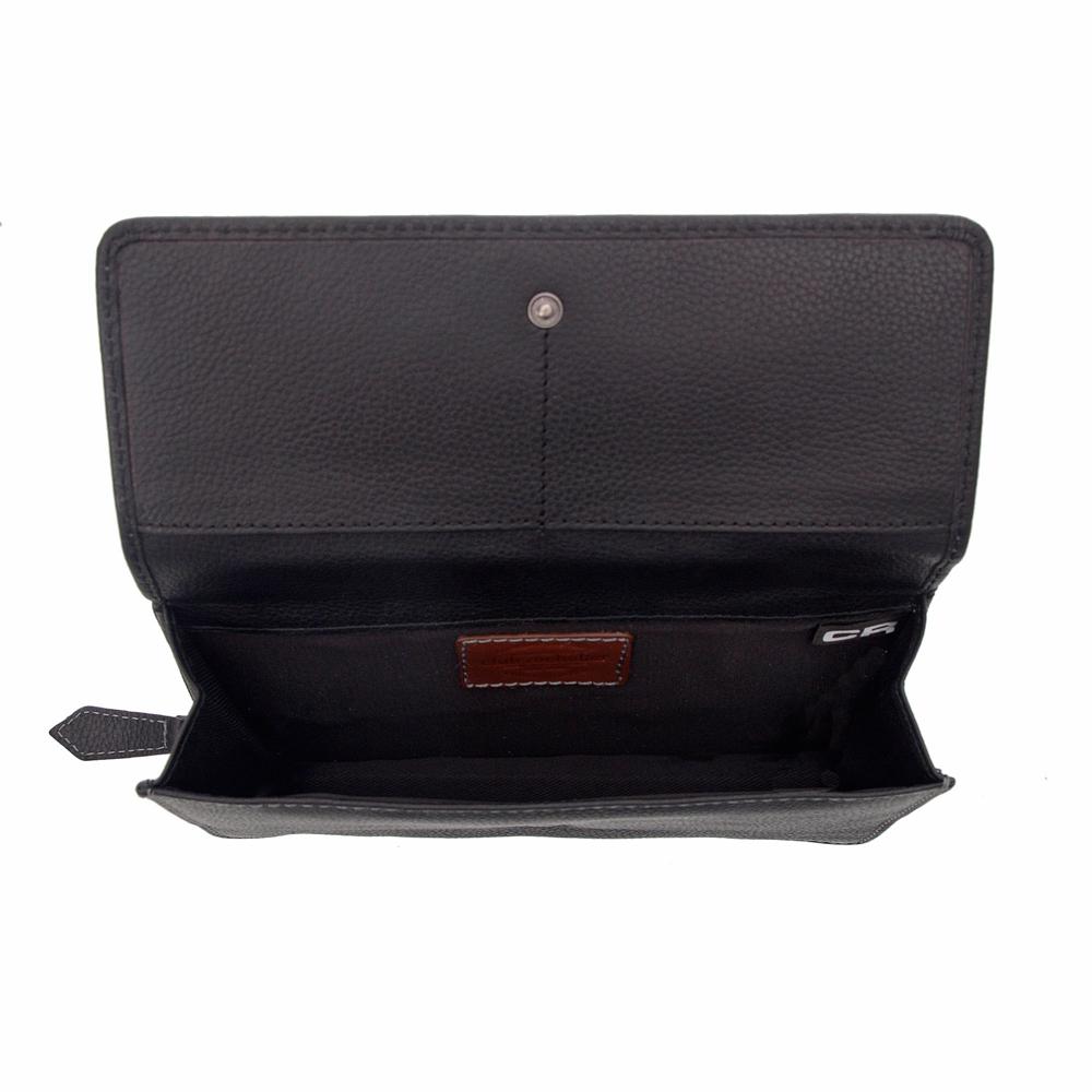Ladies Large Full Leather Wallet on String featuring RFID blocking technology, multiple pockets, and a detachable shoulder strap, elegantly designed in high-quality leather.
