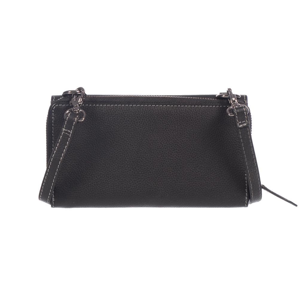 Ladies Large Full Leather Wallet on String featuring RFID blocking technology, multiple pockets, and a detachable shoulder strap, elegantly designed in high-quality leather.