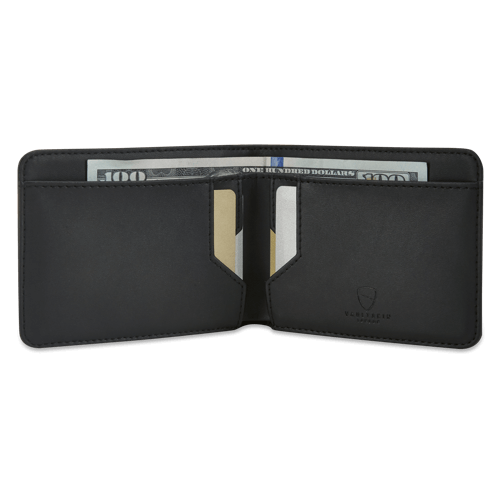 MANHATTAN Wallet made of top grain Italian leather, showcasing its sleek design and RFID-blocking technology.