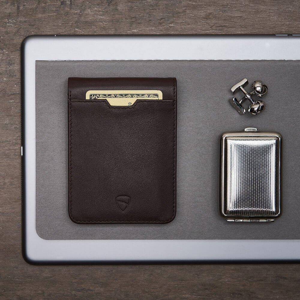 MANHATTAN Wallet made of top grain Italian leather, showcasing its sleek design and RFID-blocking technology.