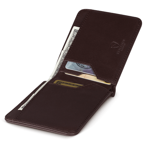 MANHATTAN Wallet made of top grain Italian leather, showcasing its sleek design and RFID-blocking technology.