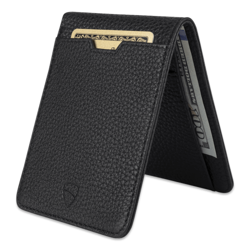 MANHATTAN Wallet made of top grain Italian leather, showcasing its sleek design and RFID-blocking technology.