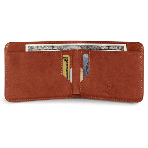 MANHATTAN Wallet made of top grain Italian leather, showcasing its sleek design and RFID-blocking technology.