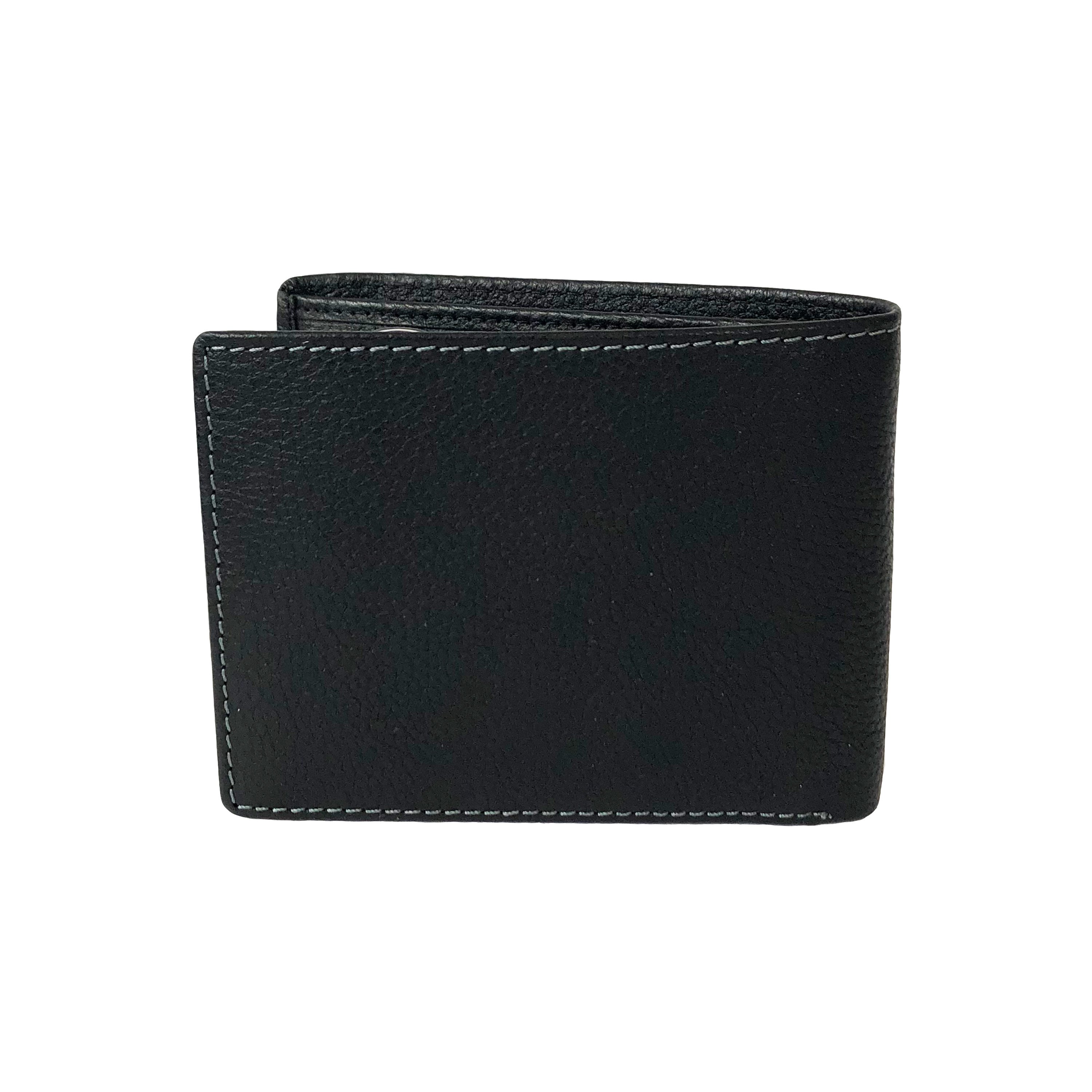 Men's Leather Slimfold Wallet with Removable Passcase, featuring genuine milled leather, multiple card slots, and RFID protection.