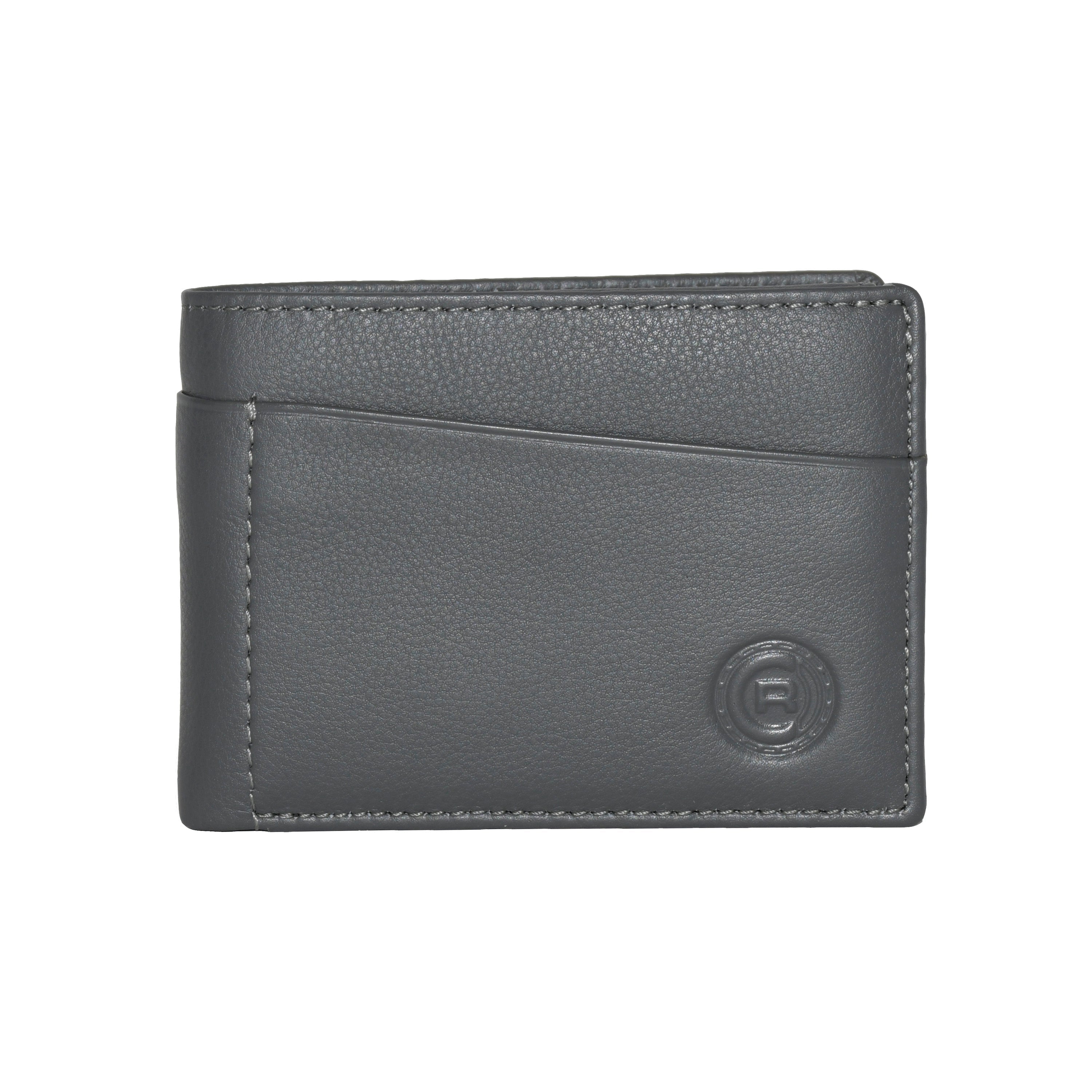 Men's Slimfold Wallet in genuine leather with removable ID, featuring multiple card slots and RFID protection.