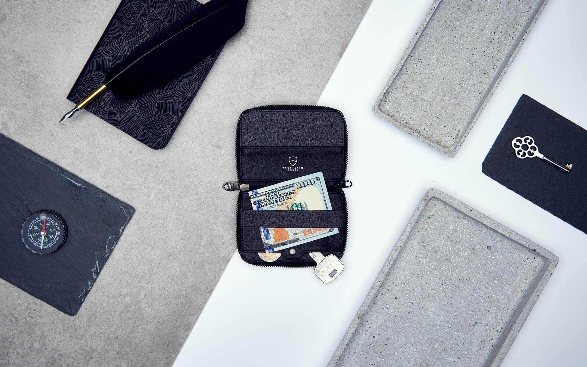 NOTTING HILL Zipper Wallet made from premium Italian leather, featuring a YKK zipper and RFID-blocking technology, available in multiple colors.