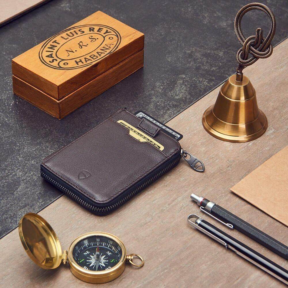 NOTTING HILL Zipper Wallet made from premium Italian leather, featuring a YKK zipper and RFID-blocking technology, available in multiple colors.