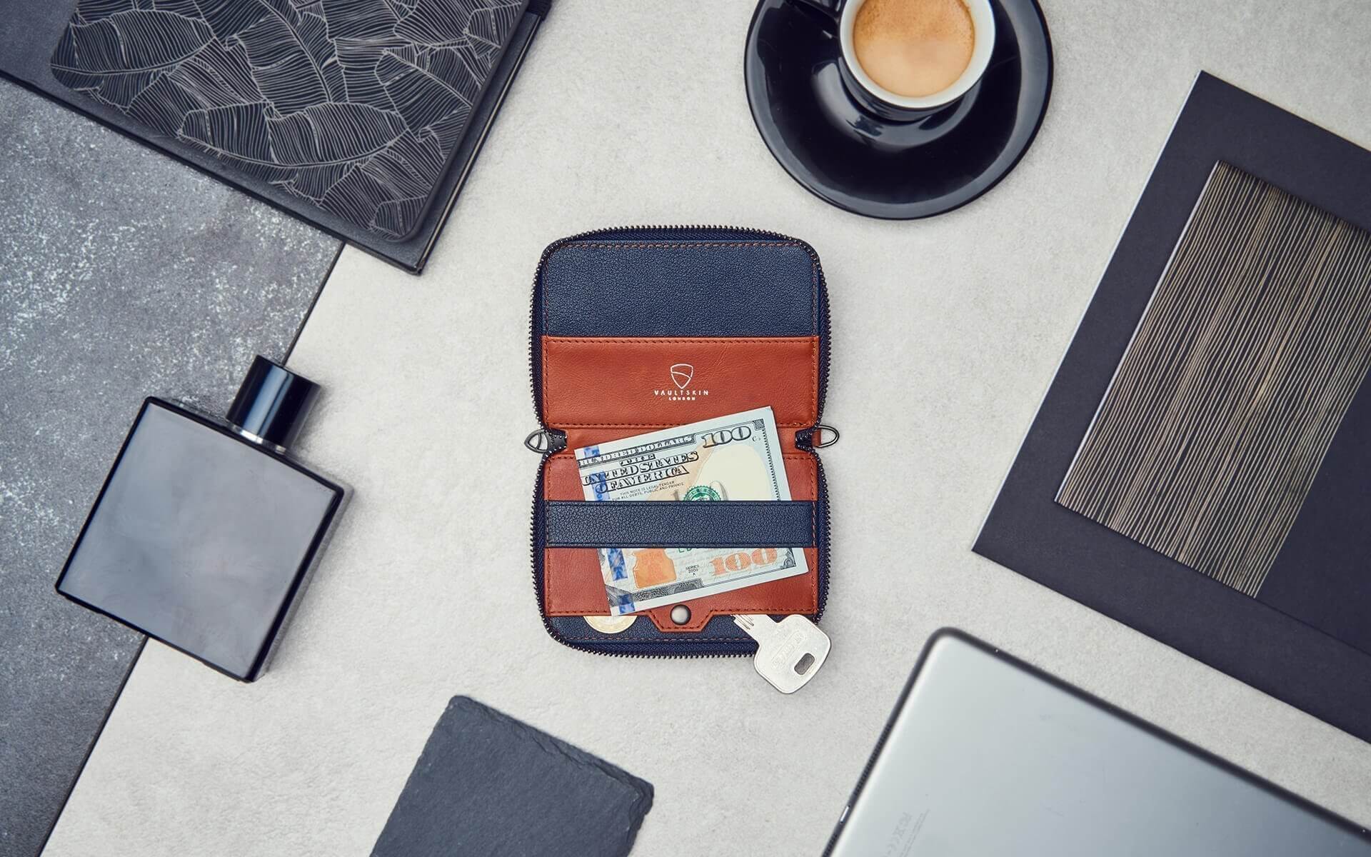 NOTTING HILL Zipper Wallet made from premium Italian leather, featuring a YKK zipper and RFID-blocking technology, available in multiple colors.