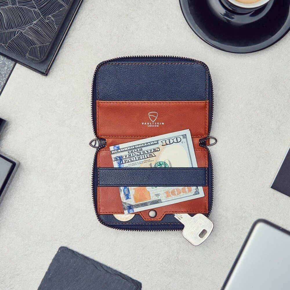NOTTING HILL Zipper Wallet made from premium Italian leather, featuring a YKK zipper and RFID-blocking technology, available in multiple colors.