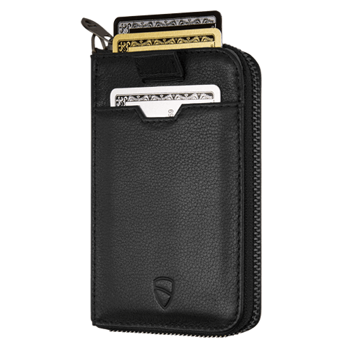 NOTTING HILL Zipper Wallet made from premium Italian leather, featuring a YKK zipper and RFID-blocking technology, available in multiple colors.