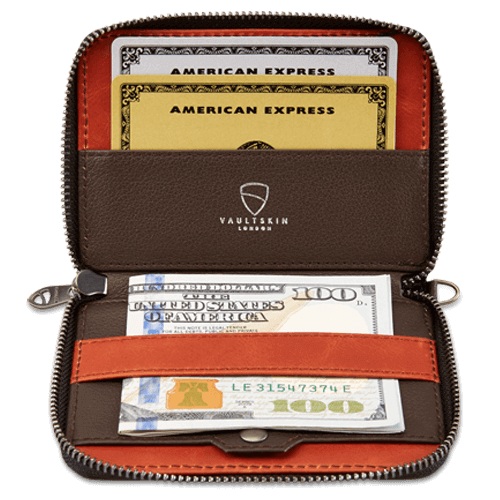 NOTTING HILL Zipper Wallet made from premium Italian leather, featuring a YKK zipper and RFID-blocking technology, available in multiple colors.