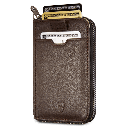 NOTTING HILL Zipper Wallet made from premium Italian leather, featuring a YKK zipper and RFID-blocking technology, available in multiple colors.