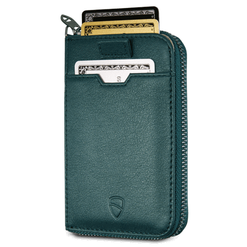 NOTTING HILL Zipper Wallet made from premium Italian leather, featuring a YKK zipper and RFID-blocking technology, available in multiple colors.