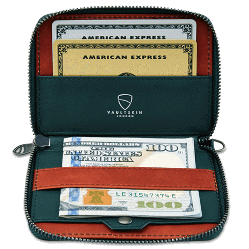 NOTTING HILL Zipper Wallet made from premium Italian leather, featuring a YKK zipper and RFID-blocking technology, available in multiple colors.