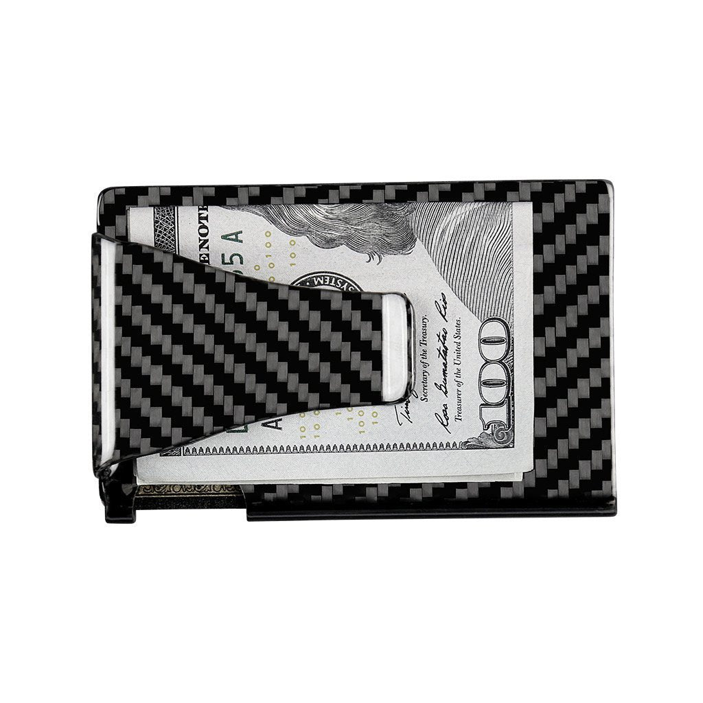 Real Carbon Fiber Cash & Card Slim Wallet showcasing its sleek design and features.
