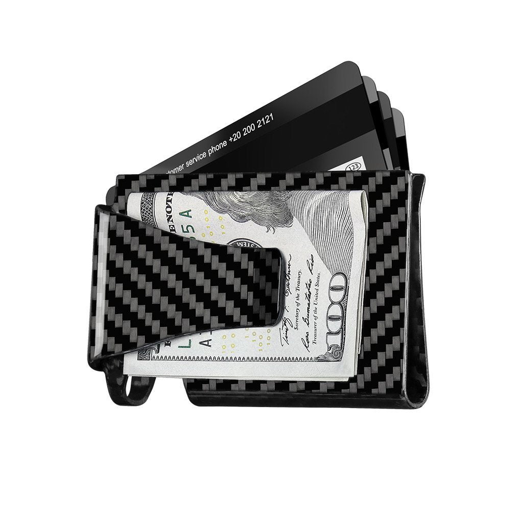 Real Carbon Fiber Cash & Card Slim Wallet showcasing its sleek design and features.