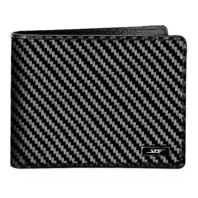 Real Flexible Carbon Fiber Bi-Fold Wallet showcasing its sleek design and carbon fiber texture, featuring multiple card slots and a compact size.