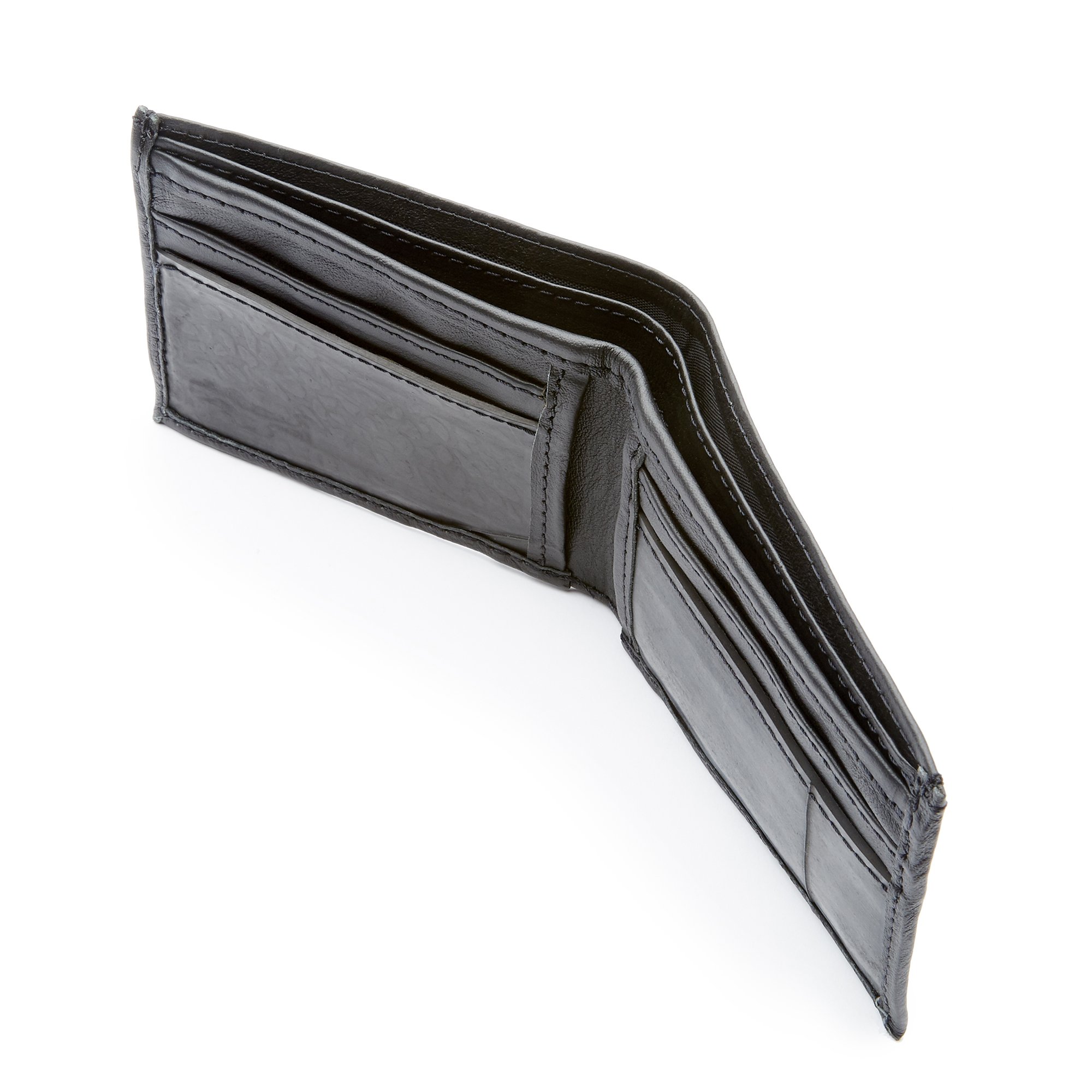 The Michel Bifold Leather Wallet showcasing its minimalist design, made from locally sourced leather and featuring recycled tire tube pockets.