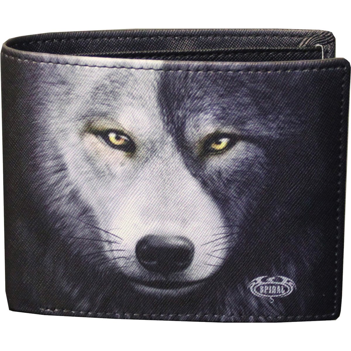 WOLF CHI BiFold Wallet featuring dual wolves design, RFID blocking technology, and soft faux leather finish, presented in an elegant gift box.