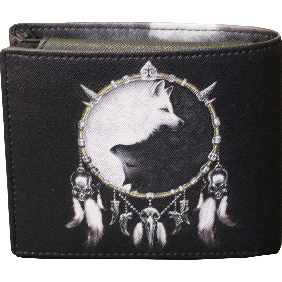 WOLF CHI BiFold Wallet featuring dual wolves design, RFID blocking technology, and soft faux leather finish, presented in an elegant gift box.