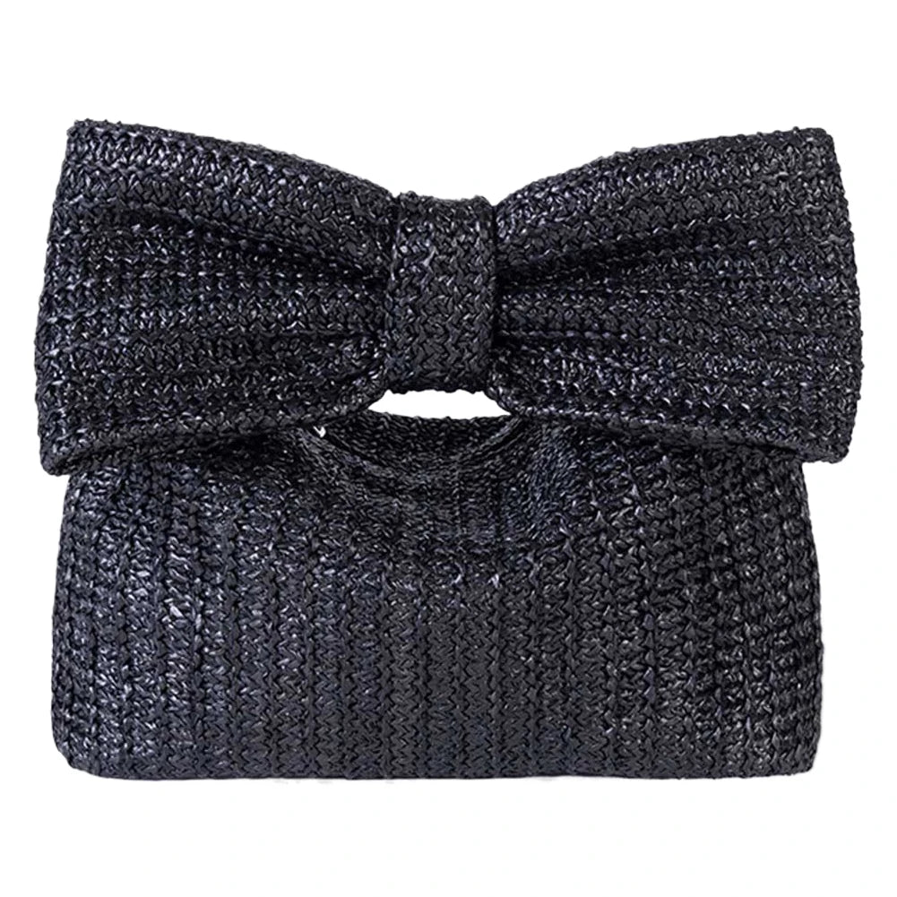 Women Bow Purse from Sexikinis, featuring a stylish straw design, unique pillow shape, and elegant bow decoration.