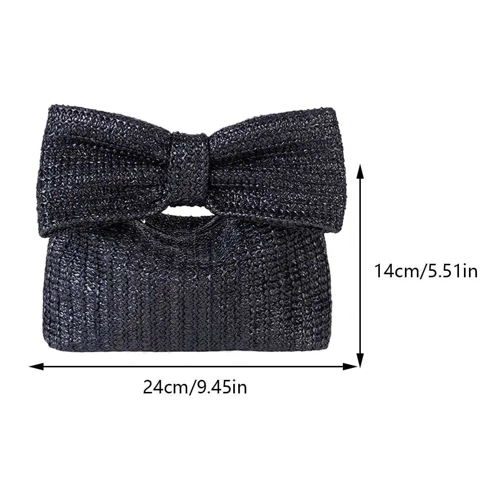 Women Bow Purse from Sexikinis, featuring a stylish straw design, unique pillow shape, and elegant bow decoration.