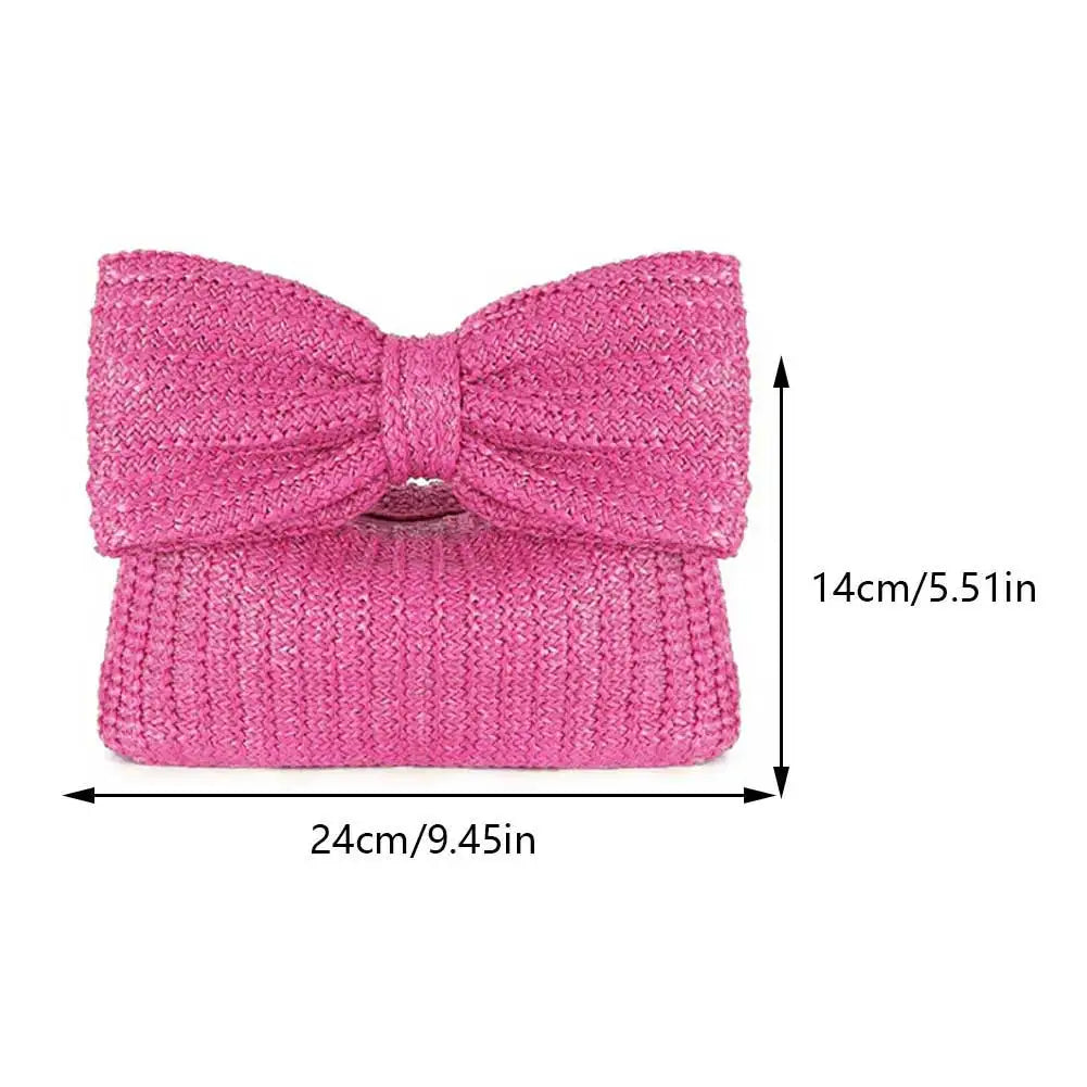 Women Bow Purse from Sexikinis, featuring a stylish straw design, unique pillow shape, and elegant bow decoration.