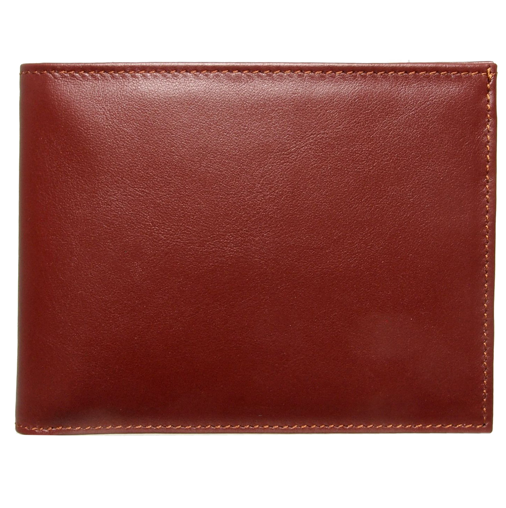 A luxurious 12 Credit Card Buffed Leather Billfold in brown, showcasing its supple top grain calf leather and slim profile.